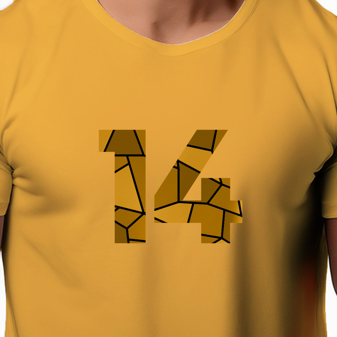 14 Number Men Unisex T-Shirt (Golden Yellow)