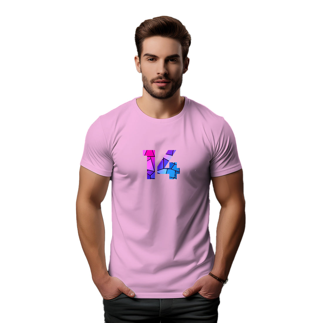 14 Number Men Unisex T-Shirt (Light Pink)