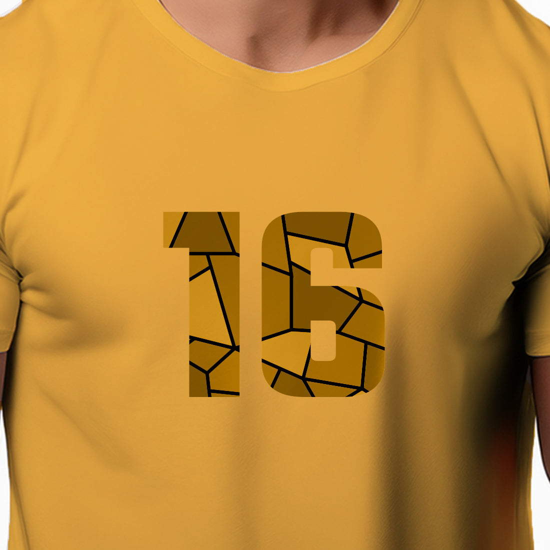 16 Number Men Unisex T-Shirt (Golden Yellow)