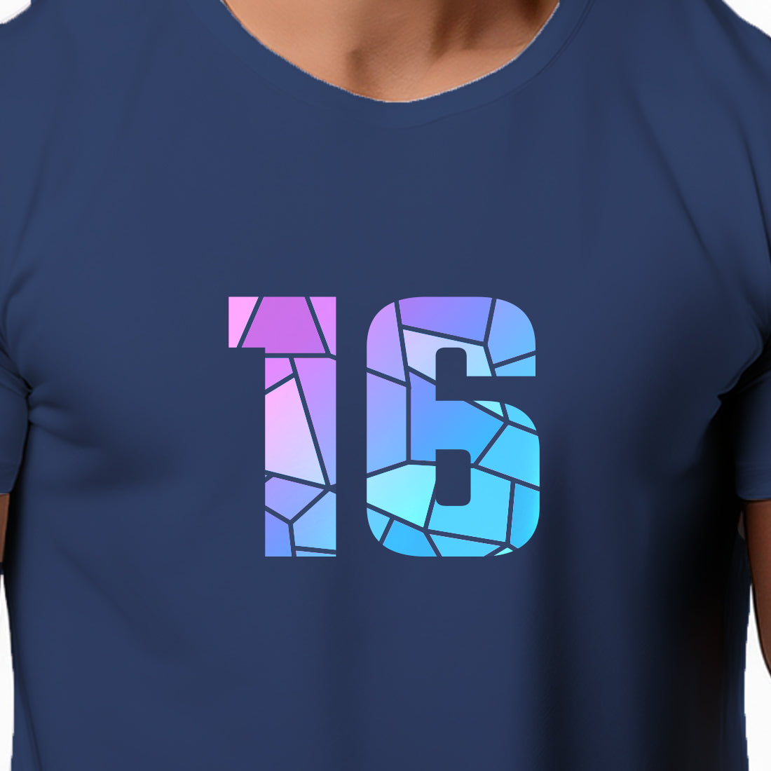 16 Number Men Unisex T-Shirt (Navy Blue)