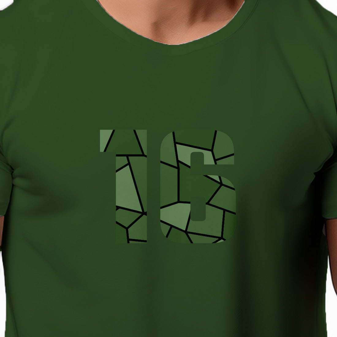16 Number Men Unisex T-Shirt (Olive Green)