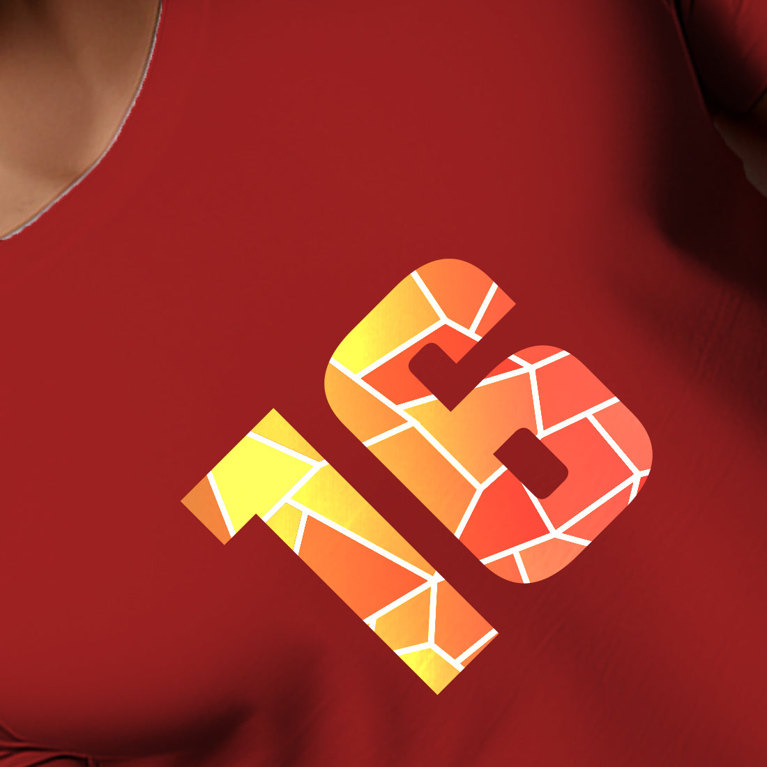 16 Number Men Unisex T-Shirt (Red)