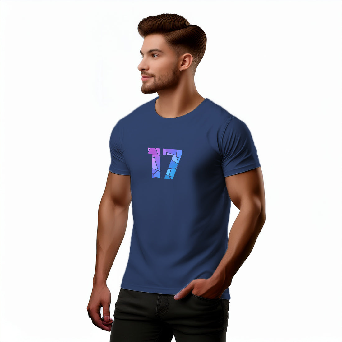 17 Number Men Unisex T-Shirt (Navy Blue)