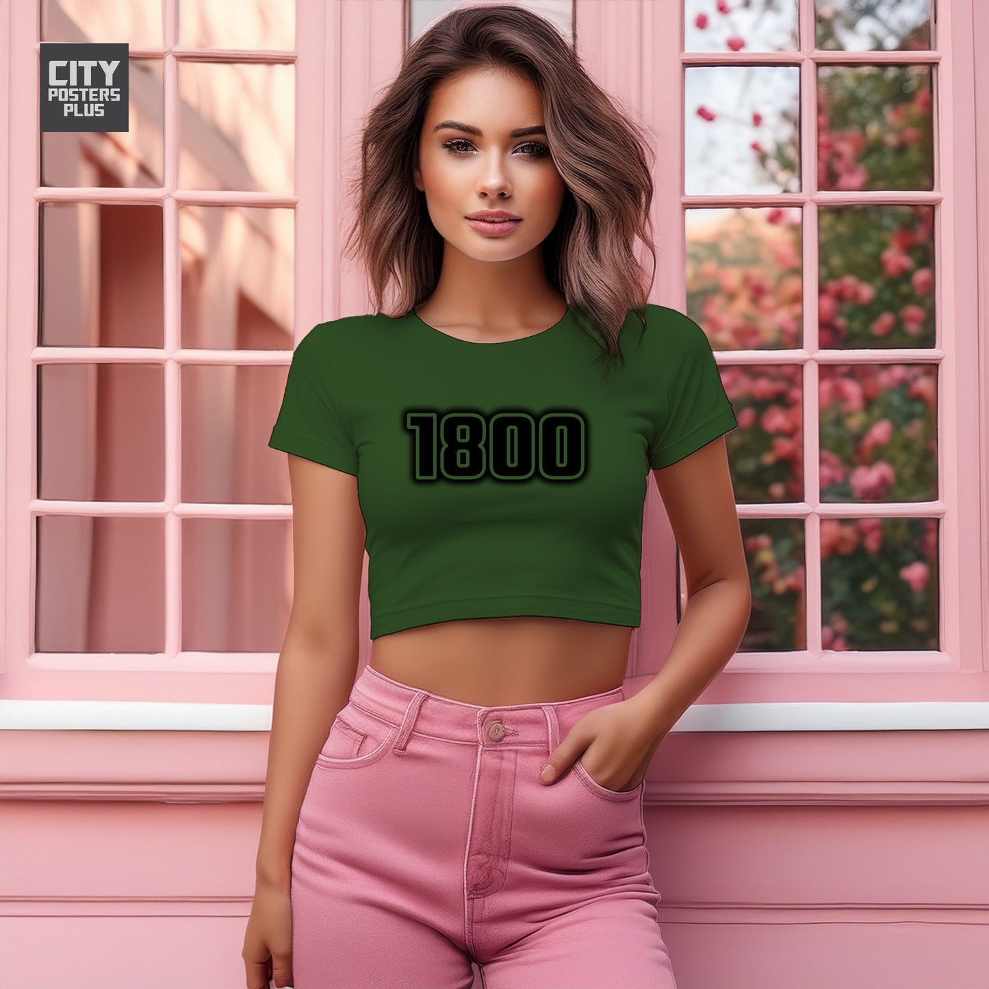 1800 Year Women Crop Top (Olive Green)