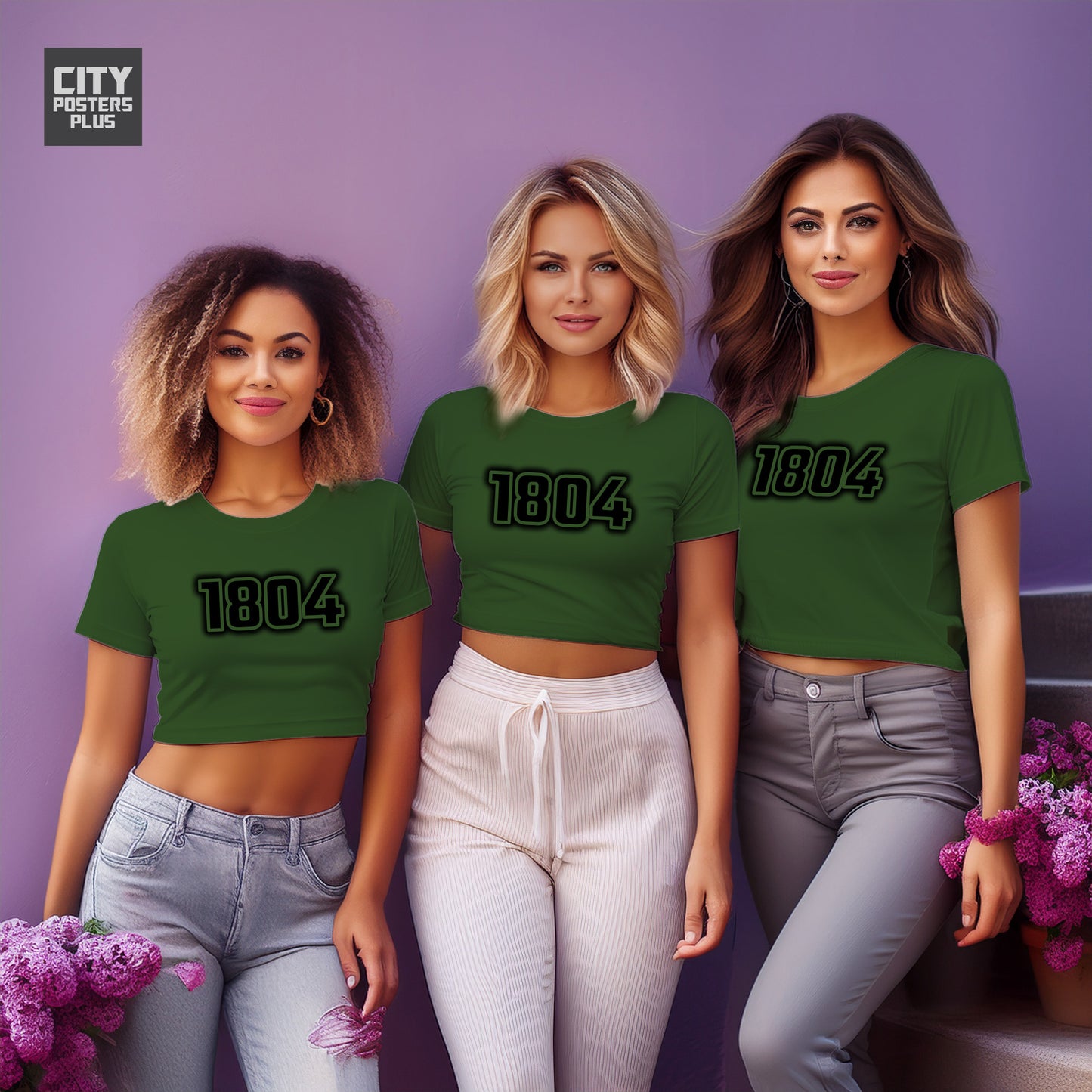 1804 Year Women Crop Top (Olive Green)
