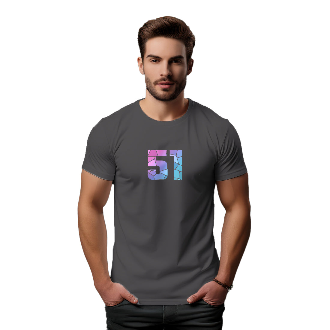 51 Number Men Unisex T-Shirt (Charcoal Grey)