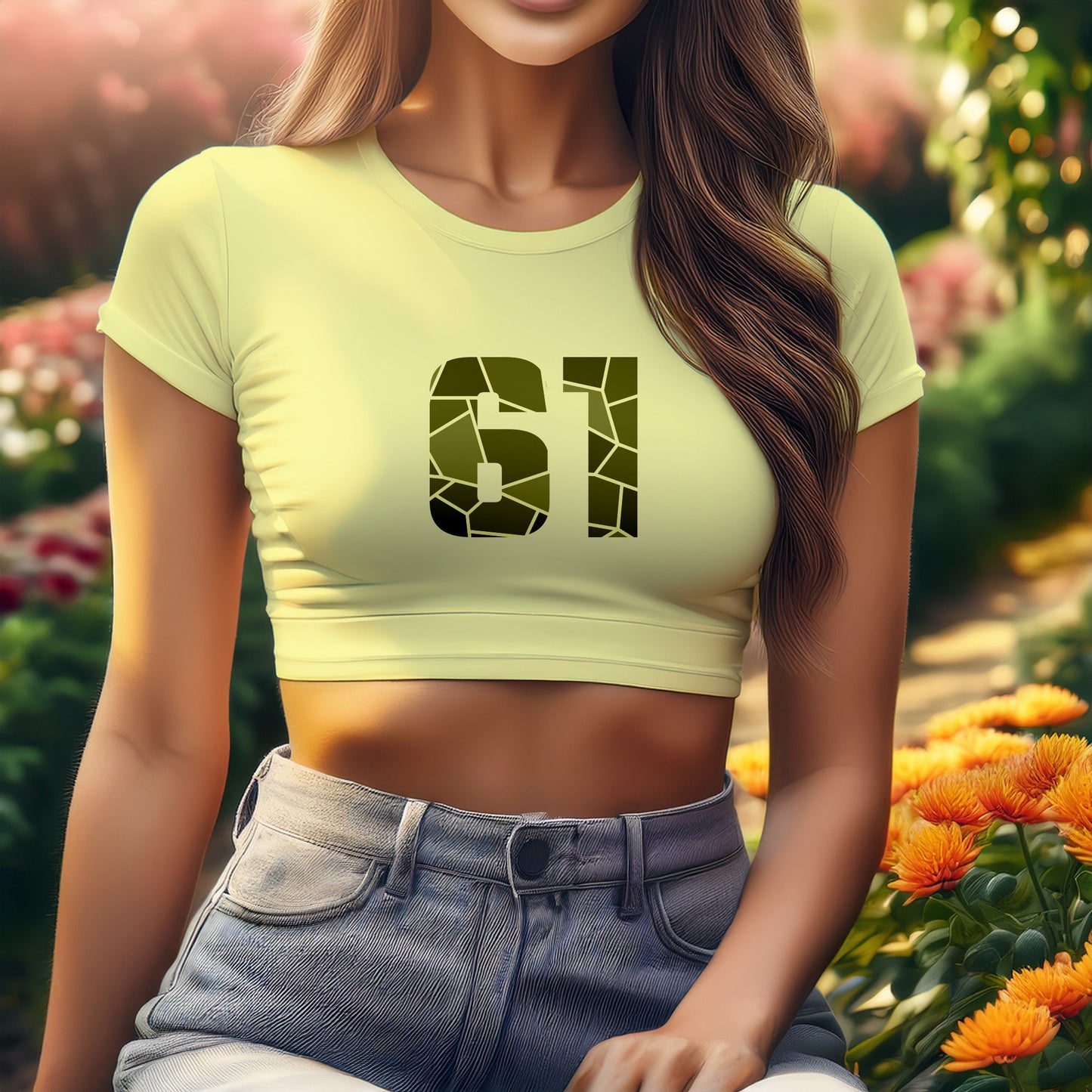 61 Number Women Crop Top (Butter Yellow)