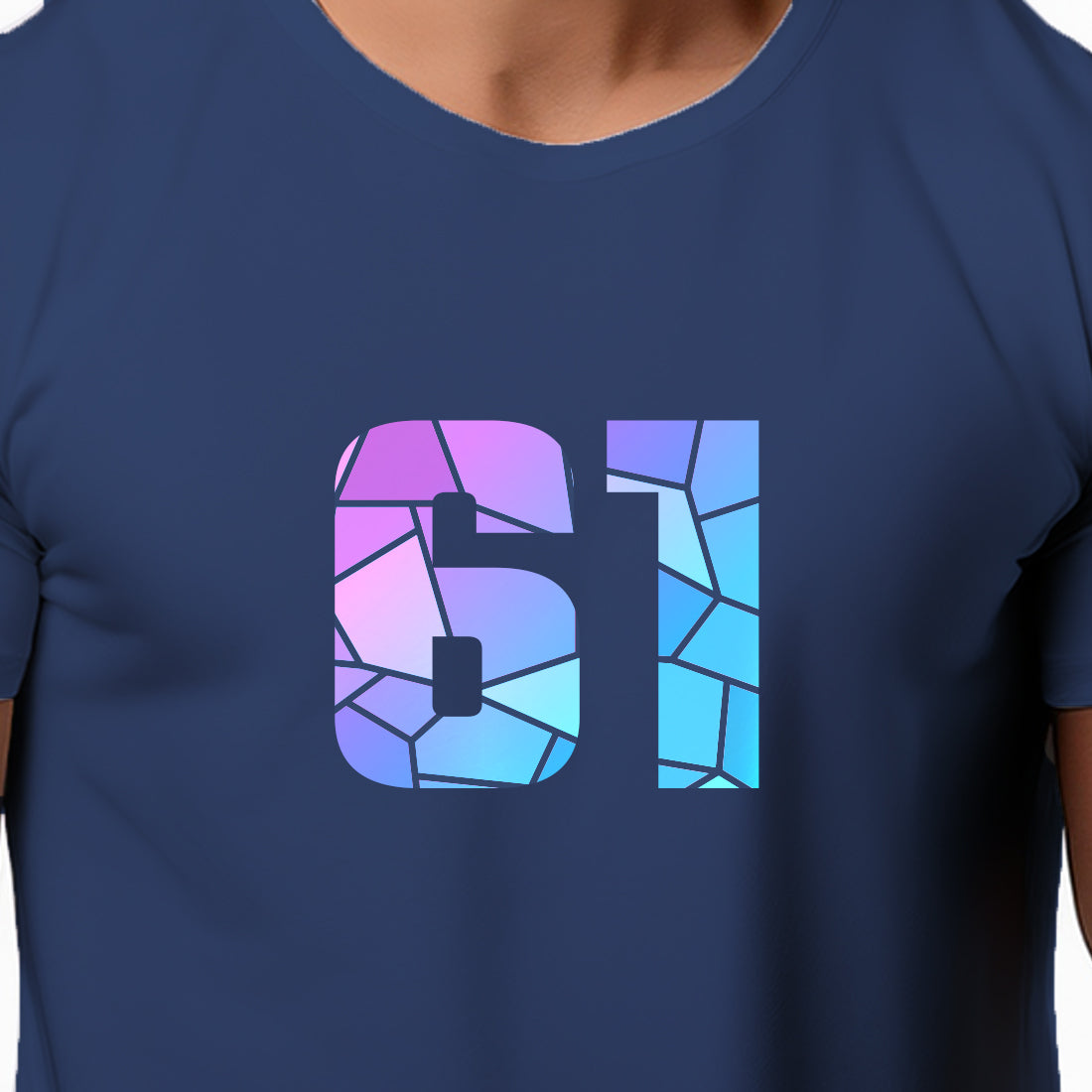 61 Number Men Unisex T-Shirt (Navy Blue)