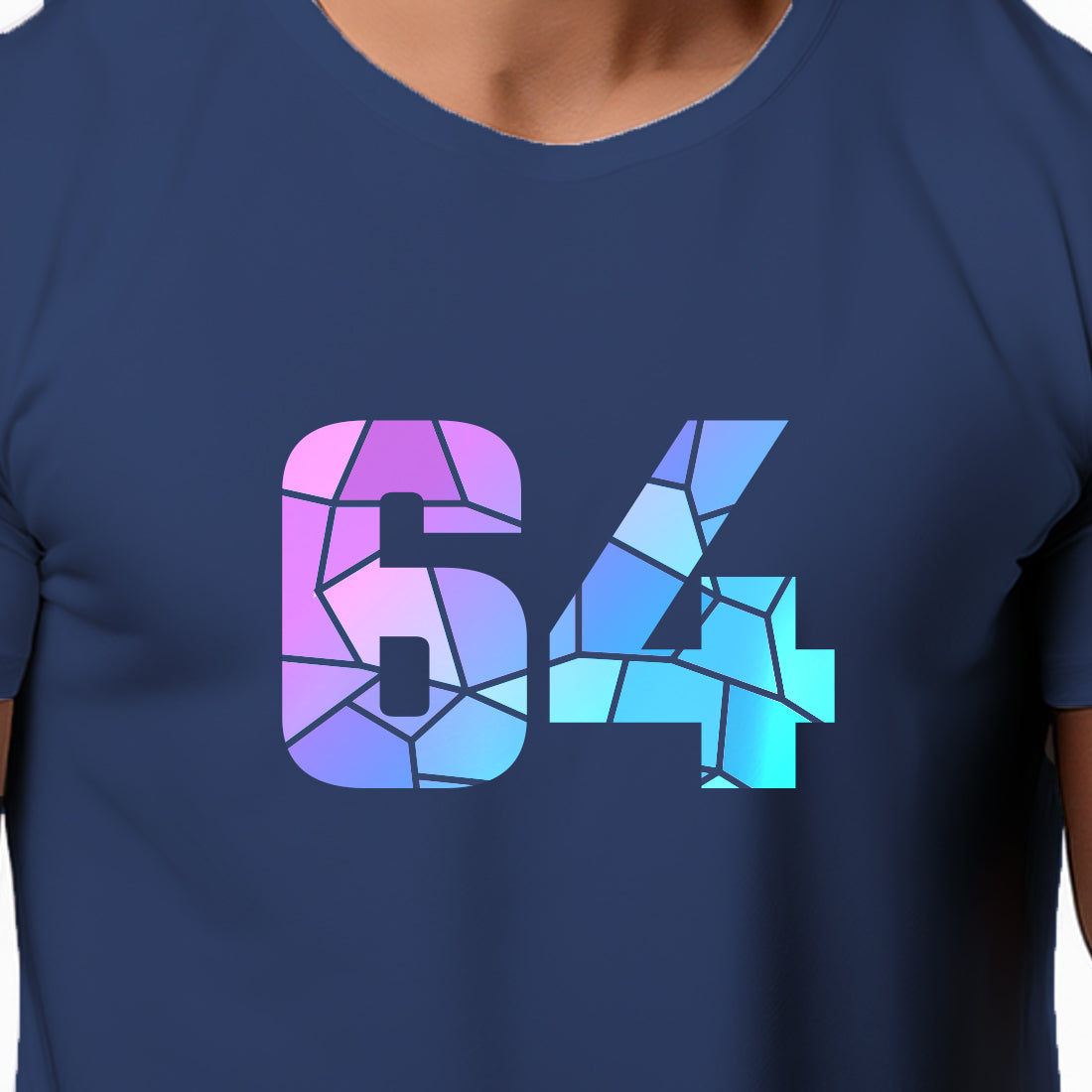 64 Number Men Unisex T-Shirt (Navy Blue)