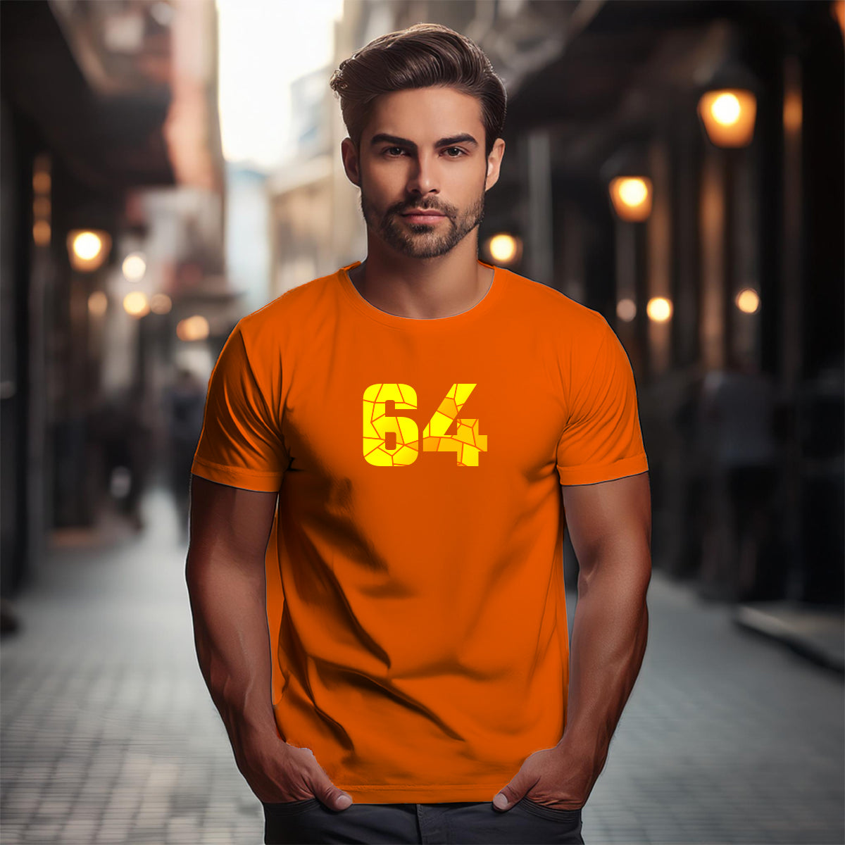 64 Number Men Unisex T-Shirt (Orange)