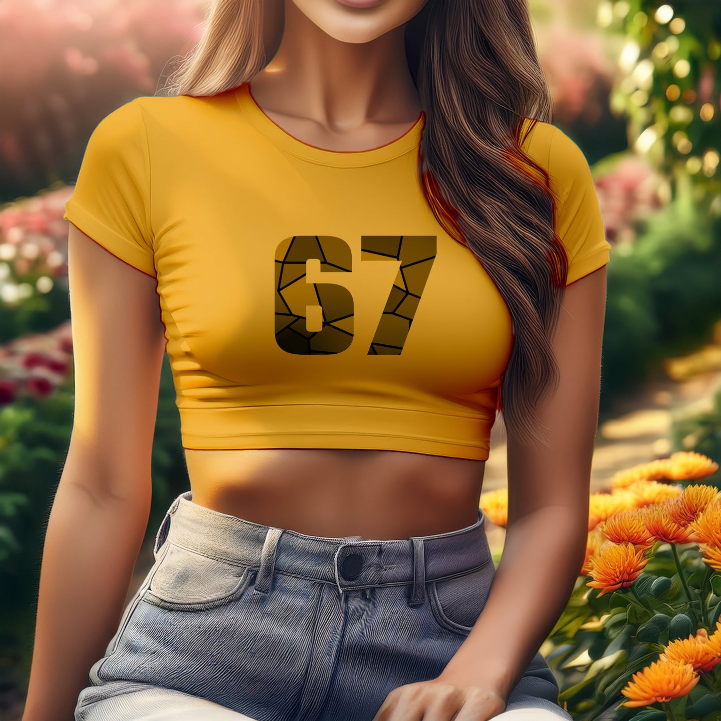 67 Number Women Crop Top (Golden Yellow)