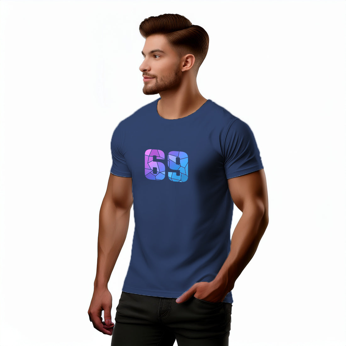 69 Number Men Unisex T-Shirt (Navy Blue)