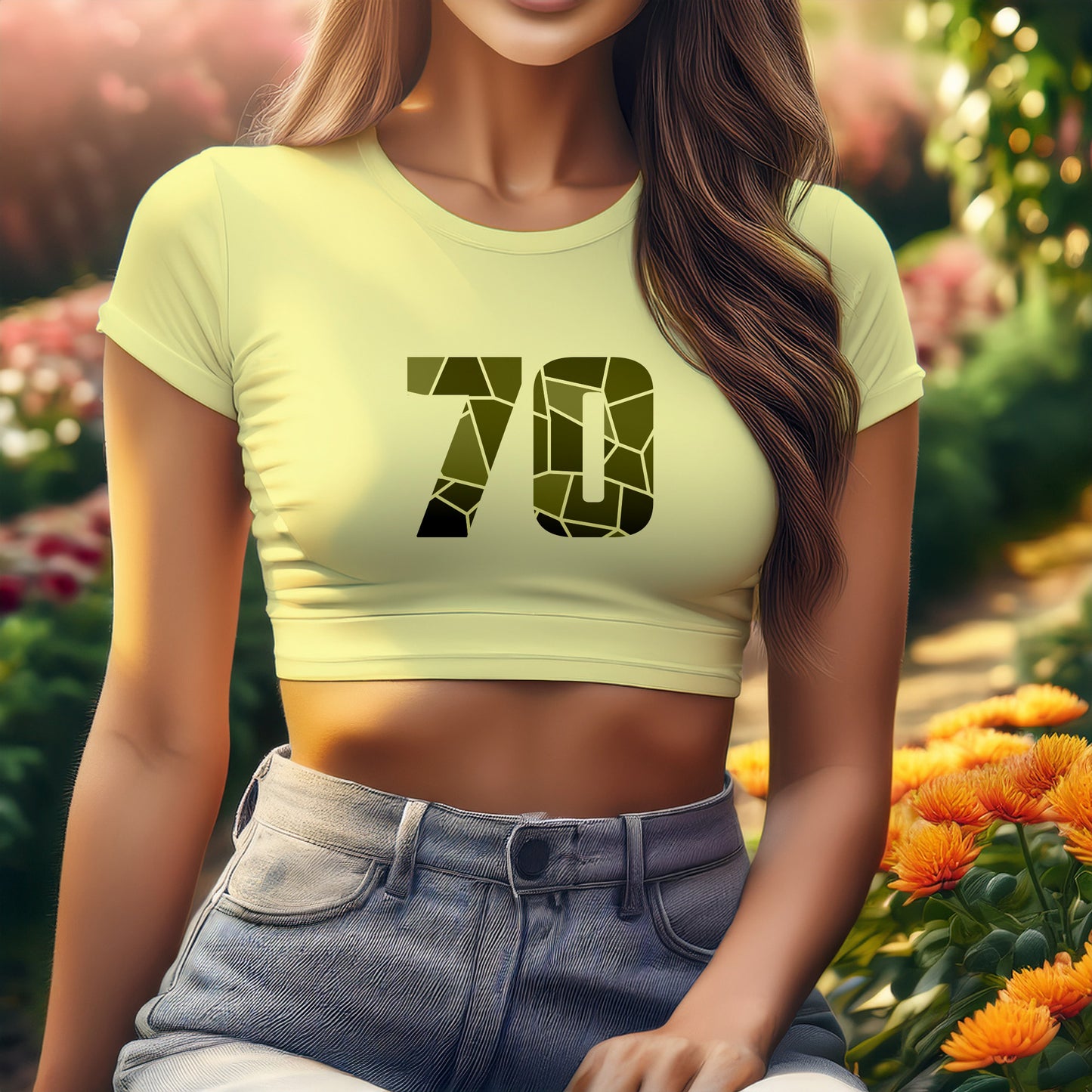 70 Number Women Crop Top (Butter Yellow)