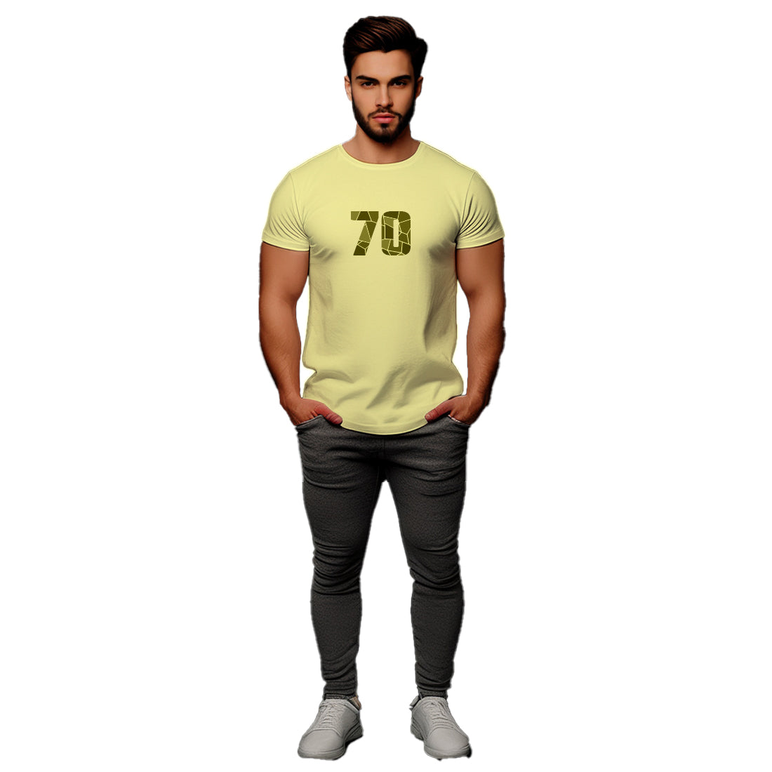 70 Number Men Unisex T-Shirt (Butter Yellow)
