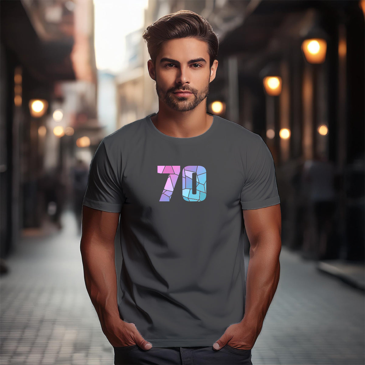 70 Number Men Unisex T-Shirt (Charcoal Grey)