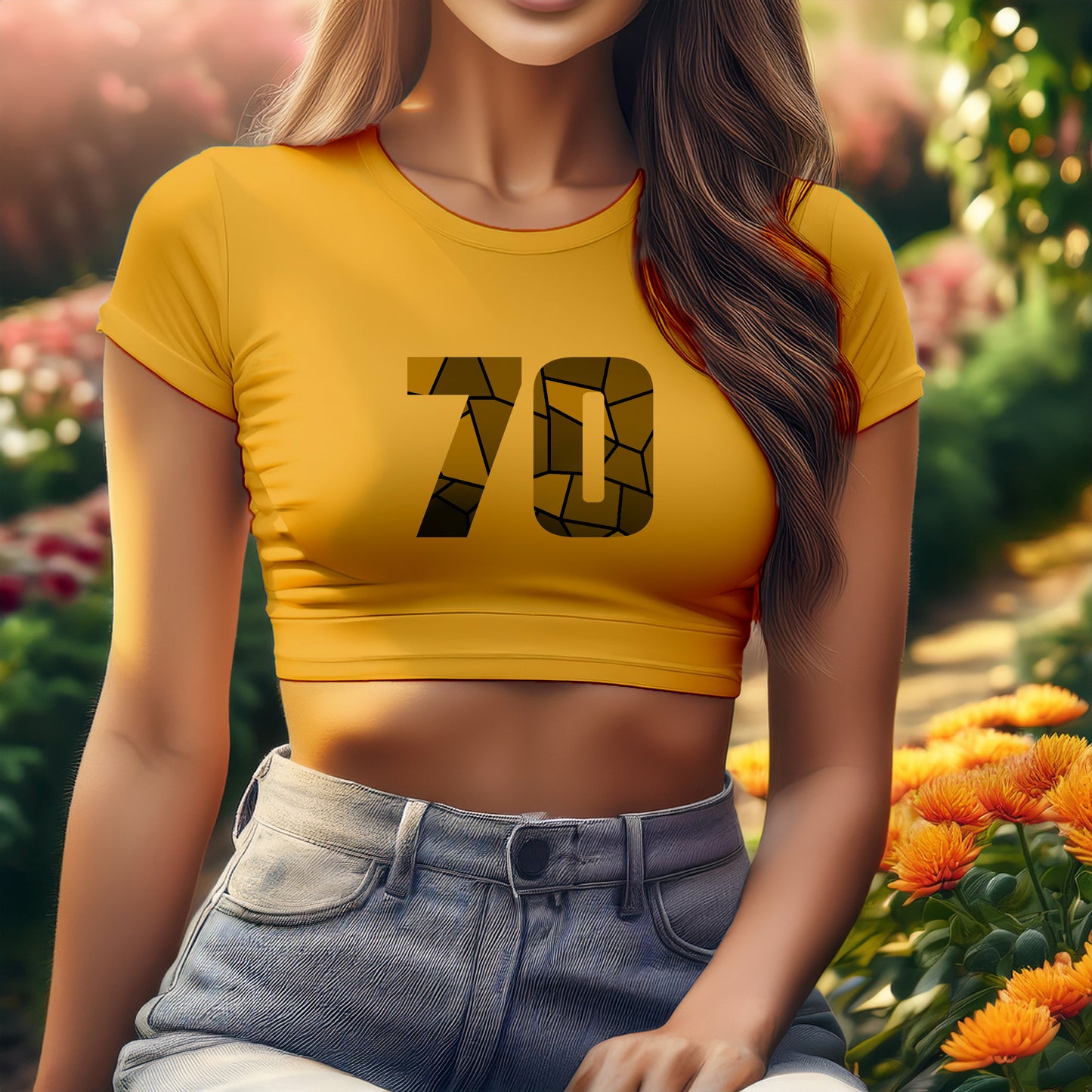 70 Number Women Crop Top (Golden Yellow)