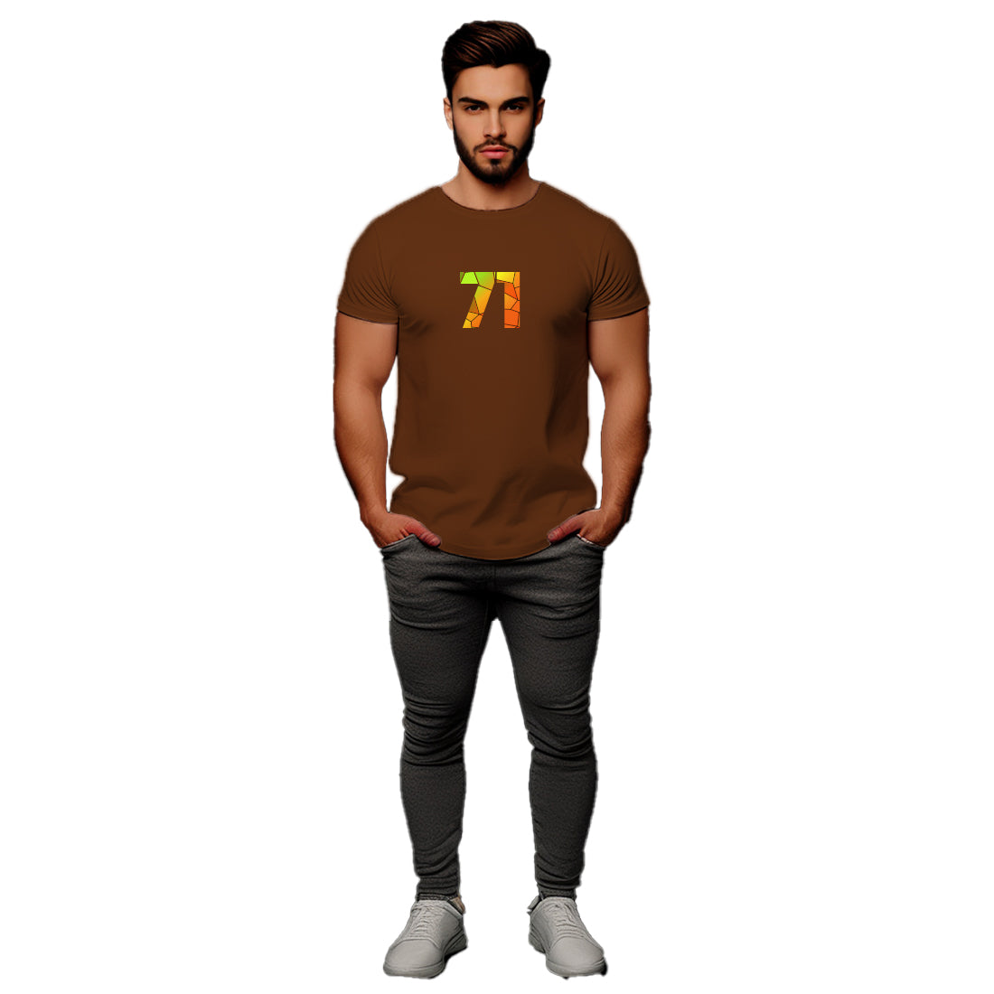 71 Number Men Unisex T-Shirt (Brown)