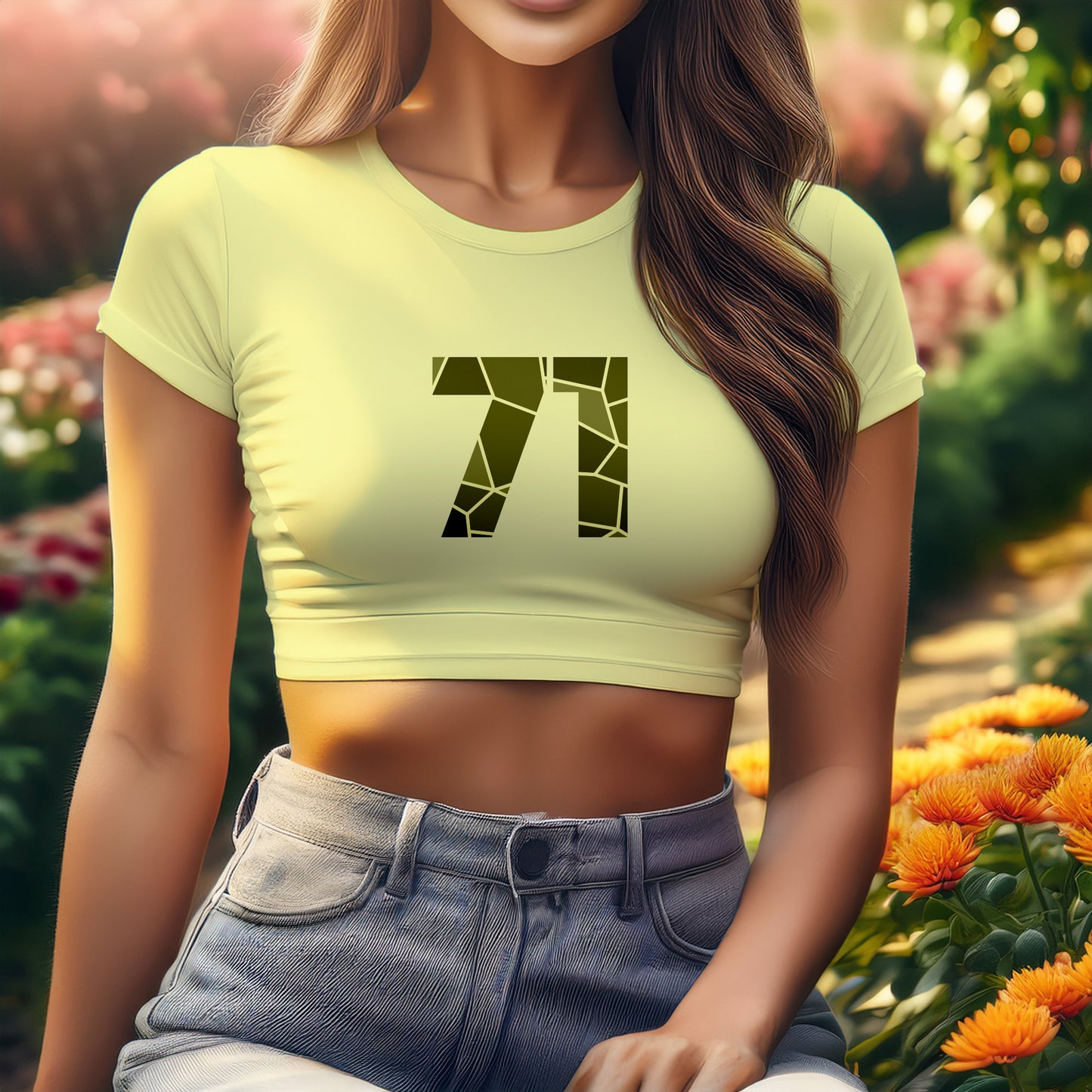71 Number Women Crop Top (Butter Yellow)