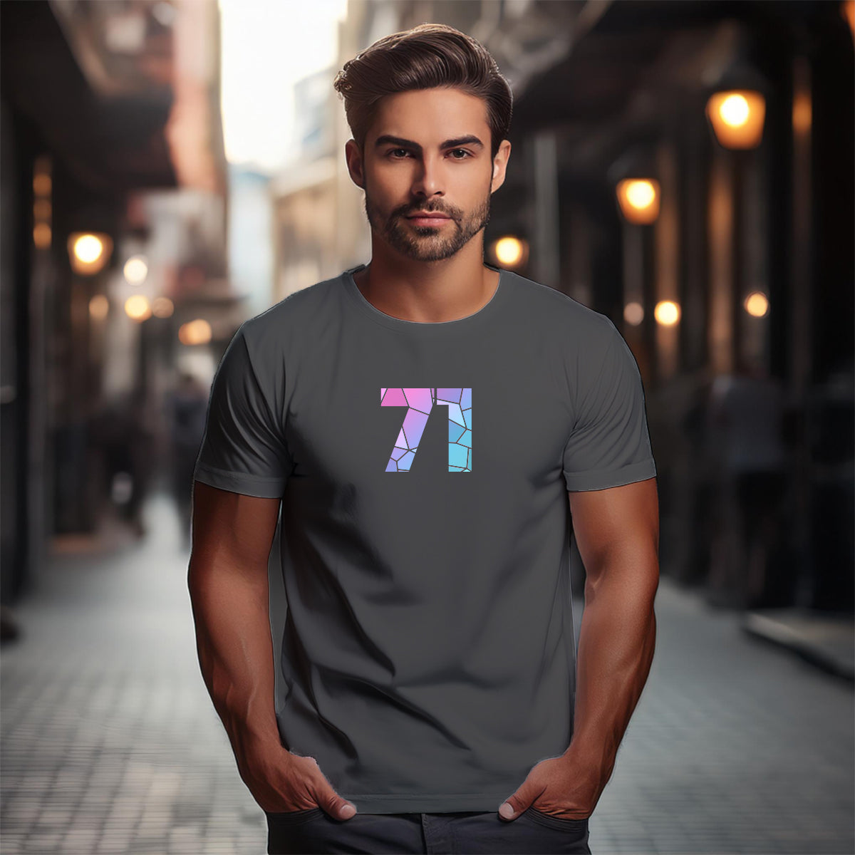 71 Number Men Unisex T-Shirt (Charcoal Grey)
