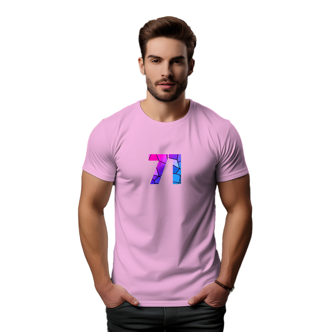71 Number Men Unisex T-Shirt (Light Pink)