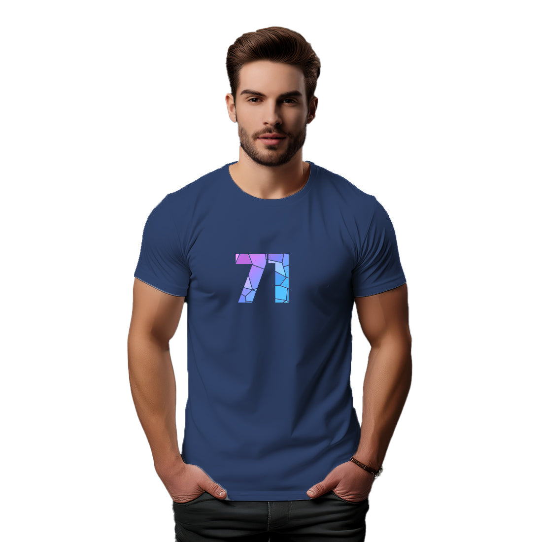 71 Number Men Unisex T-Shirt (Navy Blue)