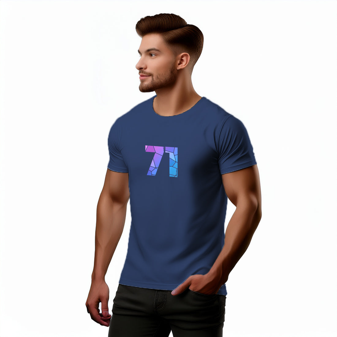 71 Number Men Unisex T-Shirt (Navy Blue)