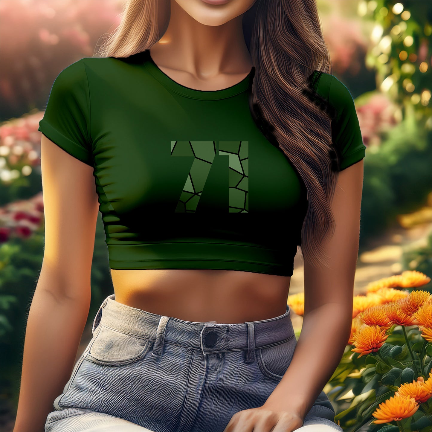 71 Number Women Crop Top (Olive Green)