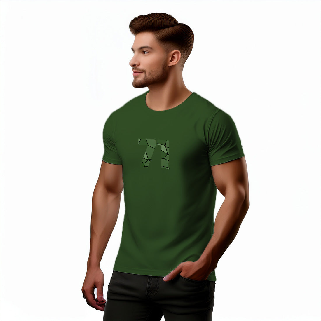 71 Number Men Unisex T-Shirt (Olive Green)