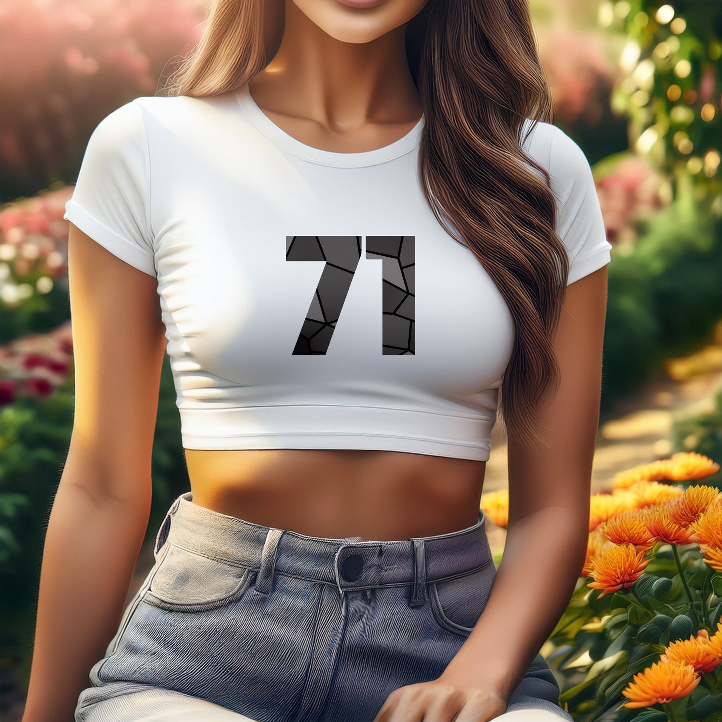 71 Number Women Crop Top (White)