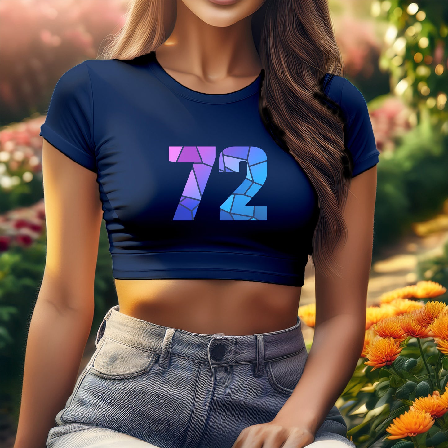 72 Number Women Crop Top (Navy Blue)