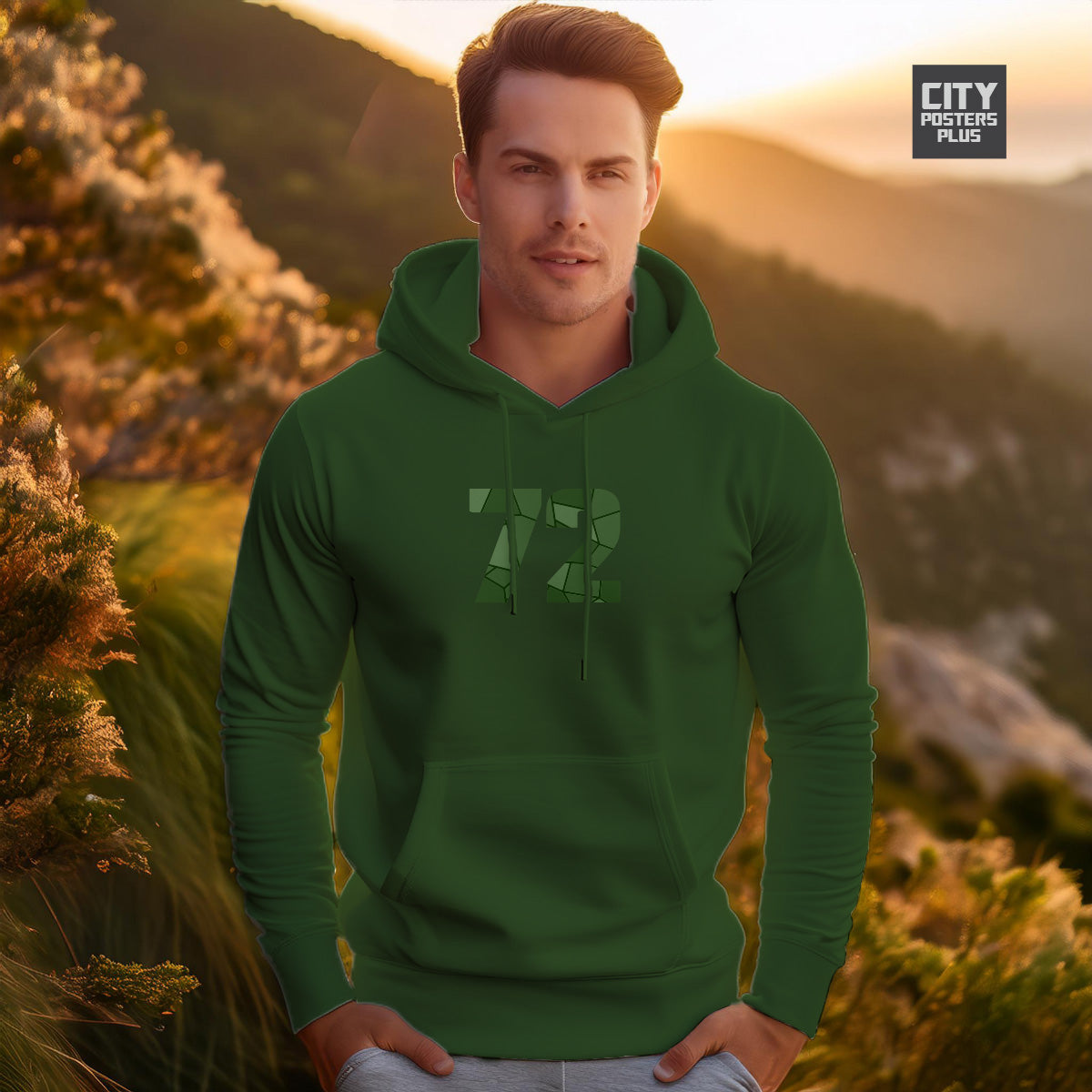 72 Number Unisex Hoodie (Olive Green)