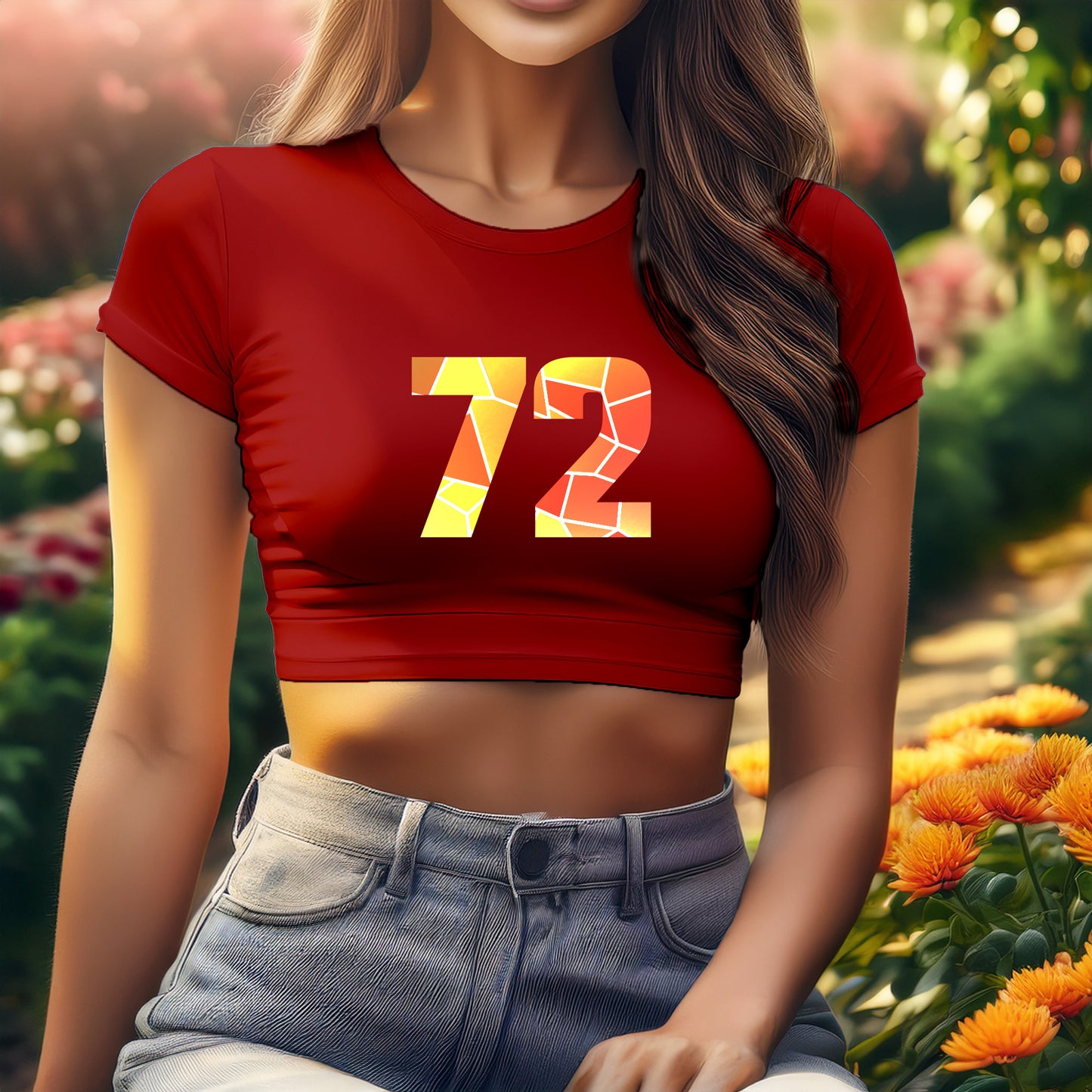 72 Number Women Crop Top (Red)