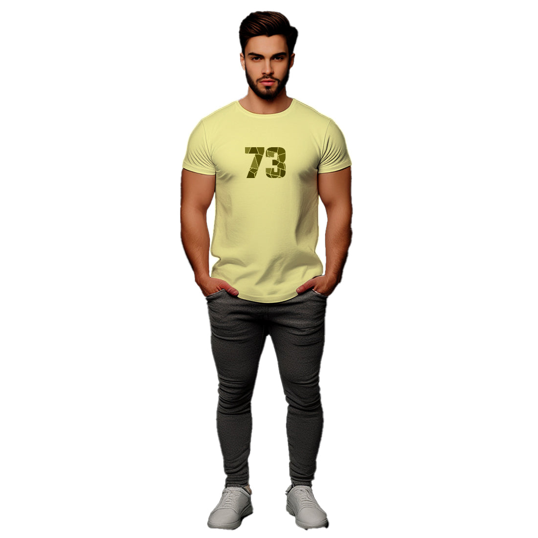 73 Number Men Unisex T-Shirt (Butter Yellow)