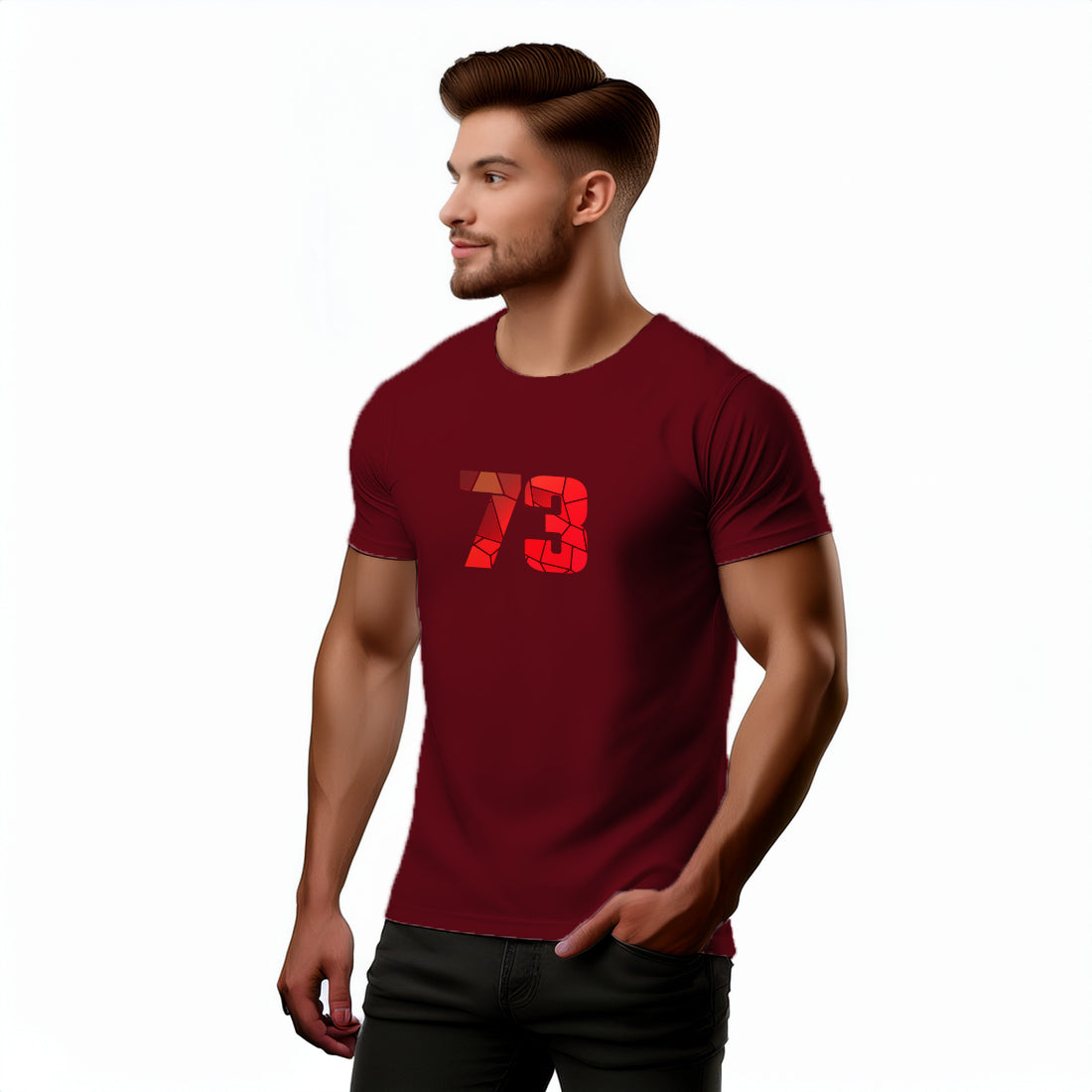 73 Number Men Unisex T-Shirt (Maroon)