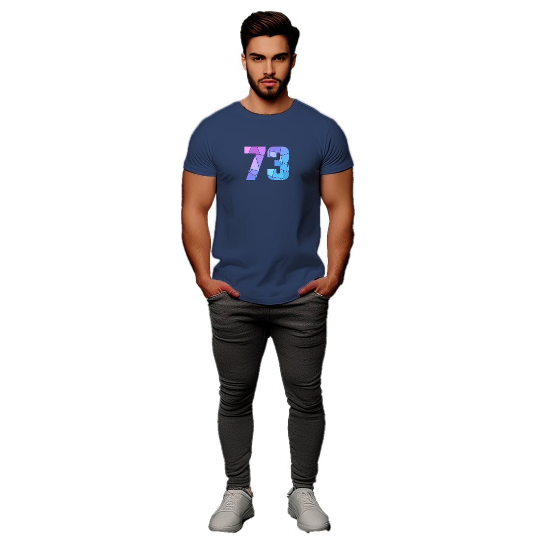 73 Number Men Unisex T-Shirt (Navy Blue)