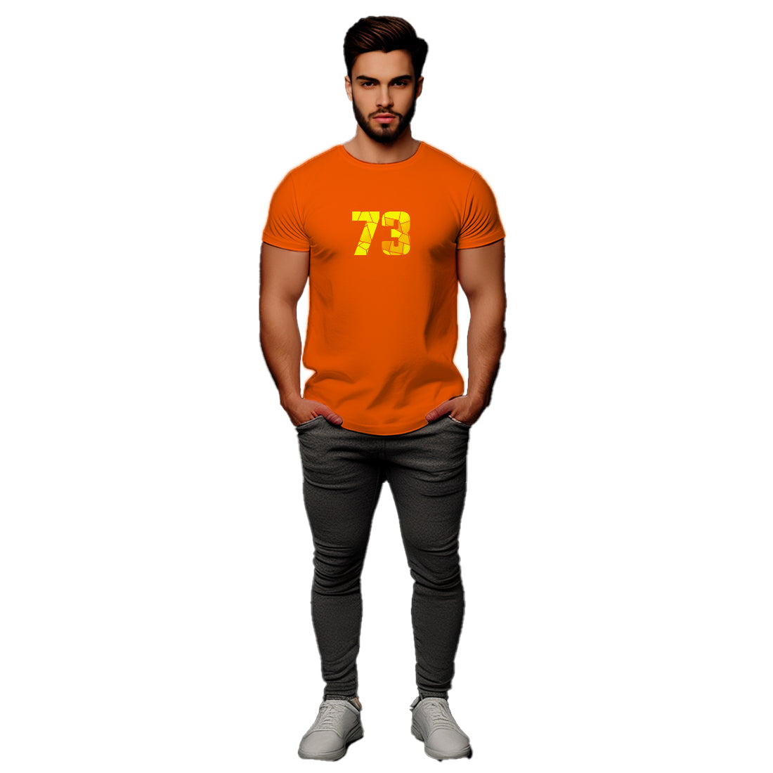 73 Number Men Unisex T-Shirt (Orange)