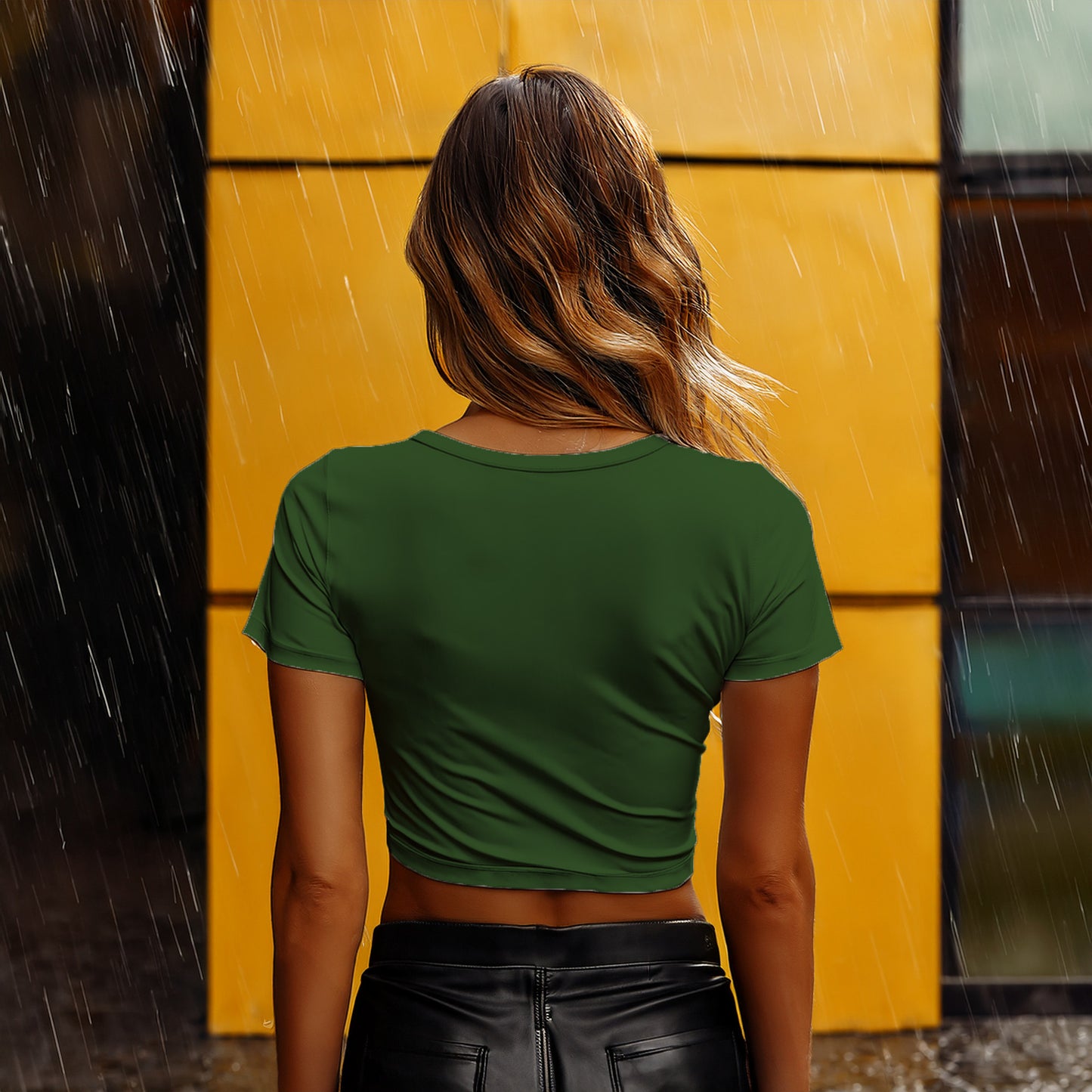 00 Number Women Crop Top (Olive Green)
